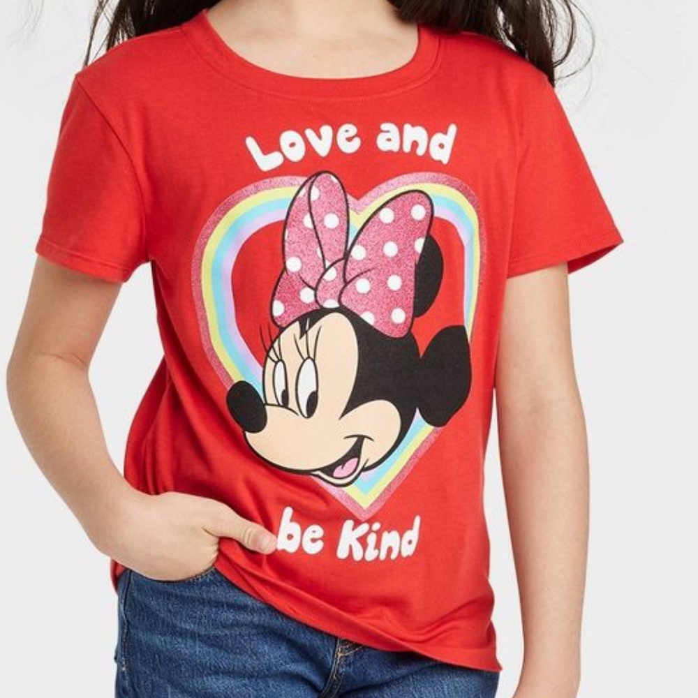 Girls' Disney Minnie Mouse Love & Be Kind Valentine's Day Graphic T-shirt NWT